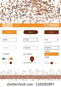 Dark Orange vector design ui kit with dots. Simple Material Design Kit with colorful dots in header. This sample is for your landing page.