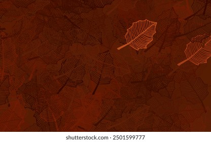 Dark Orange vector doodle pattern with leaves. Brand new colored illustration in blurry style with leaves. Template for backgrounds of cell phones.