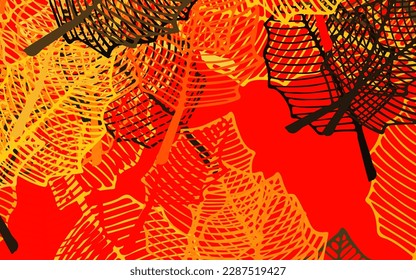 Dark Orange vector doodle texture with leaves. Colorful abstract illustration with leaves in doodle style. New template for your brand book.