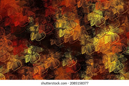 Dark Orange vector elegant pattern with flowers. Sketchy doodle flowers on white background. New template for your design.