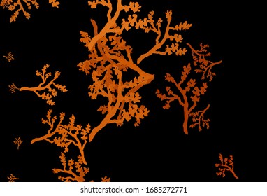Dark Orange vector elegant wallpaper with sakura. Colorful illustration in doodle style with leaves, branches. Colorful pattern for kid's books.