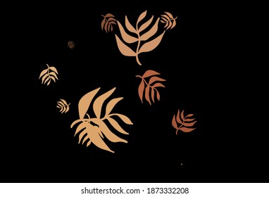 Dark Orange vector elegant wallpaper with leaves. A vague abstract illustration with leaves in doodles style. Template for backgrounds of cell phones.