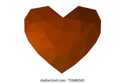 Dark Orange vector greeting Card Happy Valentine's Day. Lettering with hearts on the white polygonal background. Colored triangular illustration for your business.