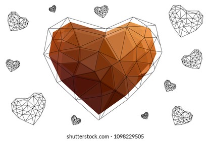 Dark Orange vector heart isolated on white background. Geometric rumpled triangular low poly origami style gradient graphic illustration. Polygonal design for your business.