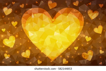 Dark Orange vector heart isolated on white background. Geometric rumpled triangular low poly origami style gradient graphic illustration. Polygonal design for your business.