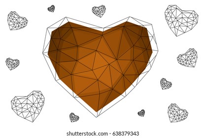 Dark Orange vector heart isolated on white background. Geometric rumpled triangular low poly origami style gradient graphic illustration. Polygonal design for your business.