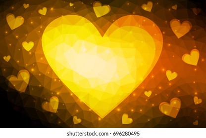 Dark Orange vector heart isolated on white background. Geometric rumpled triangular low poly origami style gradient graphic illustration. Polygonal design for your business.