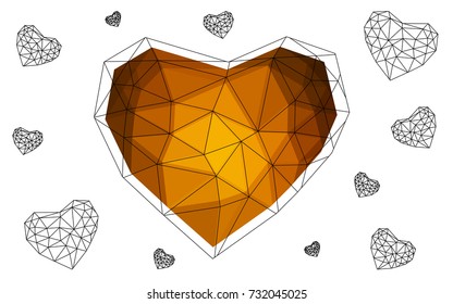 Dark Orange vector heart isolated on white background. Geometric rumpled triangular low poly origami style gradient graphic illustration. Polygonal design for your business.