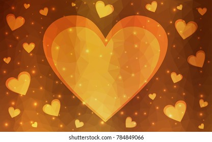 Dark Orange vector heart isolated on white background. Geometric rumpled triangular low poly origami style gradient graphic illustration. Polygonal design for your business.