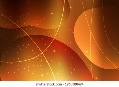 Dark Orange vector Illustration with set of shining colorful abstract circles, lines. Modern abstract illustration with colorful water drops. Modern design for a business card.