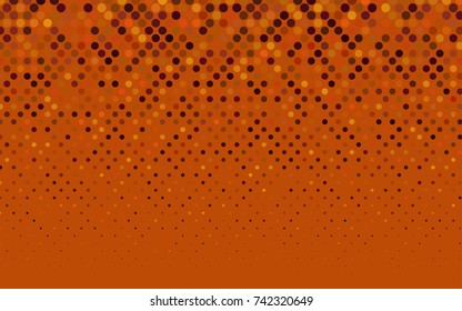 Dark Orange vector illustration which consist of circles. Dotted gradient design for your business. Creative geometric background in halftone style with colored spots.