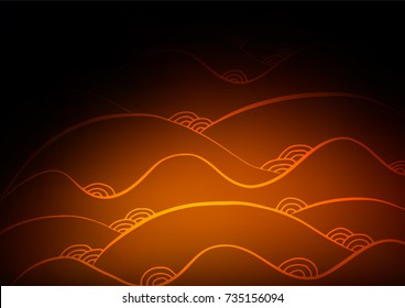 Dark Orange vector indian curved template. Shining colored illustration with doodles in Zen tangle style. The template can be used as a background for cell phones.