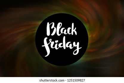 Dark Orange vector layout with a black hole, universe. Illustration with colorful milky way stars and a black hole. Backdrop for ads, leaflets of Black Friday.