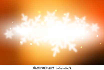 Dark Orange vector layout with bright snowflakes. Glitter abstract illustration with crystals of ice. The pattern can be used for new year ad, booklets.