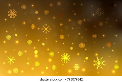 Dark Orange vector layout with bright snowflakes. Glitter abstract illustration with crystals of ice. New year design for your business advert.