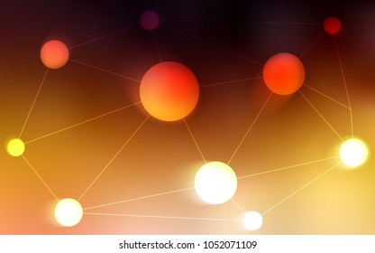 Dark Orange vector layout with circles, lines. Glitter abstract illustration with connection of triangle structure. Pattern can be used for beautiful websites.