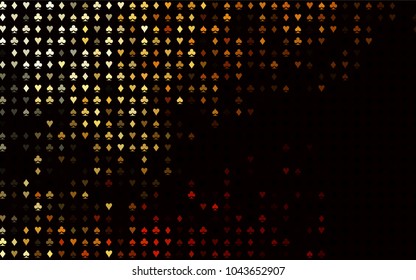 Dark Orange vector layout with elements of cards. Colored illustration with hearts, spades, clubs, diamonds. Design for ad, poster, banner of gambling websites.