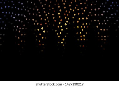 Dark Orange vector layout with elements of cards. Illustration with set of hearts, spades, clubs, diamonds. Design for ad, poster, banner of gambling websites.