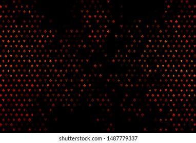 Dark Orange vector layout with elements of cards. Blurred decorative design of hearts, spades, clubs, diamonds. Pattern for booklets, leaflets of gambling houses.