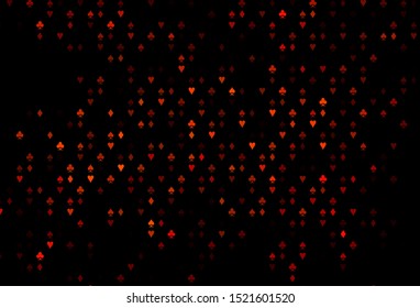 Dark Orange vector layout with elements of cards. Glitter abstract sketch with isolated symbols of playing cards. Design for ad, poster, banner of gambling websites.