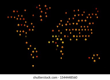 Dark Orange vector layout with elements of cards. Colorful gradient with signs of hearts, spades, clubs, diamonds. Pattern for booklets, leaflets of gambling houses.