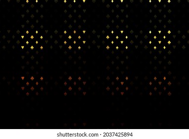 Dark orange vector layout with elements of cards. Illustration with set of hearts, spades, clubs, diamonds. Design for ad, poster, banner of gambling websites.