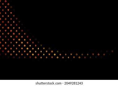 Dark orange vector layout with elements of cards. Shining illustration with hearts, spades, clubs, diamonds. Design for ad, poster, banner of gambling websites.