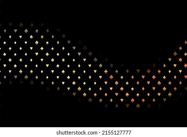 Dark orange vector layout with elements of cards. Blurred decorative design of hearts, spades, clubs, diamonds. Smart design for your business advert of casinos.