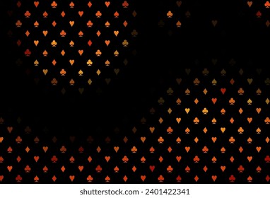 Dark orange vector layout with elements of cards. Glitter abstract sketch with isolated symbols of playing cards. Design for ad, poster, banner of gambling websites.