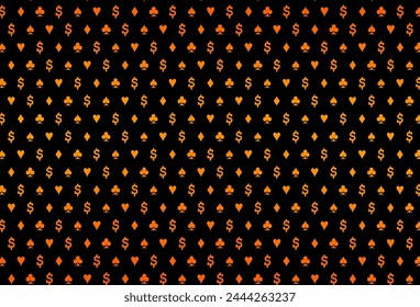 Dark orange vector layout with elements of cards. Illustration with set of hearts, spades, clubs, diamonds. Pattern for leaflets of poker games, events.