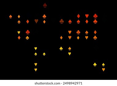 Dark Orange vector layout with elements of cards. Glitter abstract sketch with isolated symbols of playing cards. Smart design for your business advert of casinos.