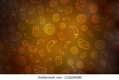 Dark Orange vector layout with restaurant food. Glitter abstract sketch with gourmet food. Pattern for ad, booklets, leaflets of restaurants.