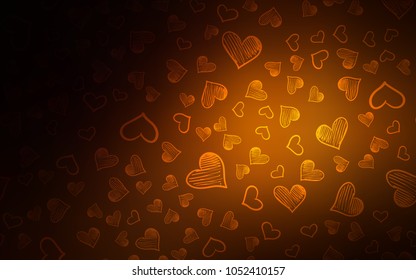 Dark Orange vector layout with sweet hearts. Glitter abstract illustration with colorful hearts in romantic style. Template for Valentine's greeting postcards.
