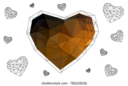 Dark Orange vector love background with heart. Paper note. Valentine's greeting polygonal card. Triangular illustration for your business. Stock template for your design.