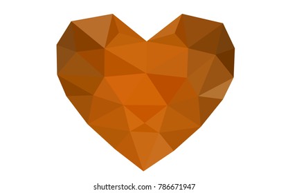 Dark Orange vector love background with heart. Paper note. Valentine's greeting polygonal card. Triangular illustration for your business. Stock template for your design.