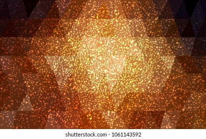 Dark Orange vector low poly crystal background with snowflakes. Polygon christmas design pattern . Low poly illustration of New Year celebration.