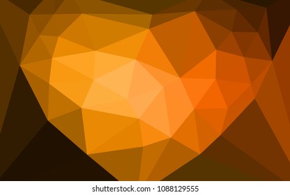 Dark Orange vector low poly layout with a heart in a centre. Illustration in halftone style with triangles. Brand new style for your business design.
