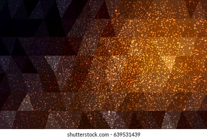 Dark Orange vector low poly crystal background with snowflakes. Polygon christmas design pattern . Low poly illustration of New Year celebration.