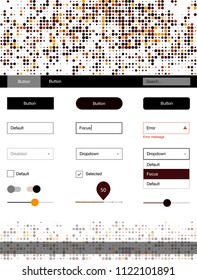 Dark Orange vector Material Design Kit with dots. Web ui kit with abstract gradient circles in its header. Simple colorful design for websites.