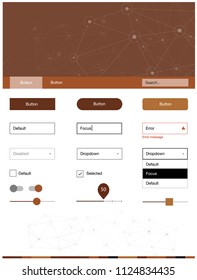 Dark Orange vector Material Design Kit with lines, circles. Colorful ui/ux kit with triangles, circles in header. This template you can use for landing pages.
