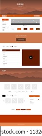 Dark Orange vector Material Design Kit with hills. Simple Material Design Kit with colorful mountains in header. Modern template for your landing page.