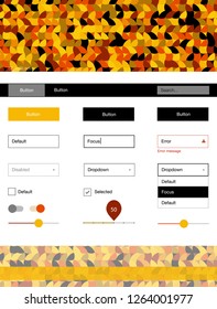 Dark Orange vector Material Design Kit with dots. Modern Style guide with colorful gradient circles in its header. Simple colorful design for websites.
