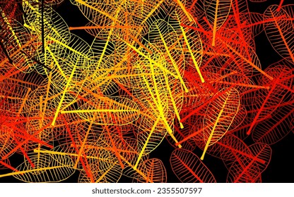 Dark Orange vector natural artwork with flowers, leaves. Glitter abstract illustration with leaves and flowers. Pattern for wallpapers, coloring books.