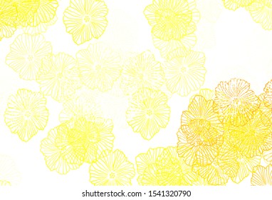 Dark Orange vector natural backdrop with leaves. Colorful illustration in doodle style with flowers. New template for your design.
