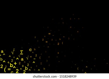 Dark Orange vector pattern with arithmetic signs. Modern geometrical illustration with numerals. Template for cell phone backgrounds.