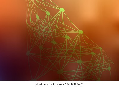 Dark Orange vector pattern with artificial intelligence network. Colored AI structure with gradient lines and dots. Pattern for  poster, banner of technology.