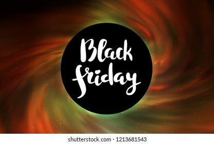 Dark Orange vector pattern with a black hole, stars. Colorful black hole with shining night sky stars. Backdrop for Black Friday promotions.