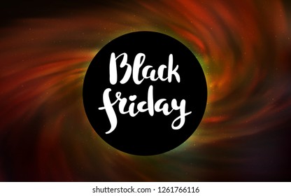 Dark Orange vector pattern with a black hole, stars. Colorful black hole with shining night sky stars. Backdrop for ads, leaflets of Black Friday.