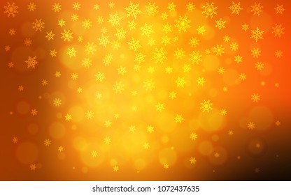 Dark Orange vector pattern with christmas snowflakes. Shining colored illustration with snow in christmas style. The pattern can be used for new year ad, booklets.