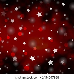 Dark Orange vector pattern with circles, stars. Colorful disks, stars on simple gradient background. Design for textile, fabric, wallpapers.